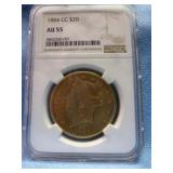 1884-CC US $20 Gold Double Eagle - NGC AU55