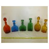 Set of 6 Empoli Vintage Art Glass Liquor Decanters