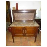 Antique Inlaid Mahogany Marble Top Wash Stand
