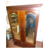 Antique Bevel Glass 2 Door Armoire Cabinet