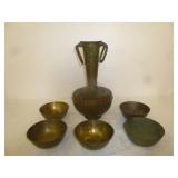 Vintage Indian Brass Surahi & Ornate Bowl Set