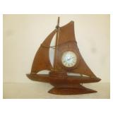 Mid Century Teak Wood & Brass Sail Boat Clock