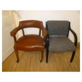 2pc Barrel Back Oak & Upholstered Side Chairs