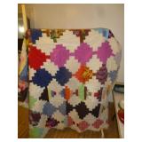 Hand Made Courthouse Steps Pattern Patchwork Quilt