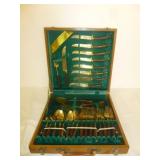 Vintage Thai Bronze & Teak Wood Flat Ware Set