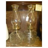 Pair of Lamplight Farms Glass Hurricane Oil Lamps