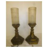 Pair of Antique Brass Altar Candle Accent Lamps