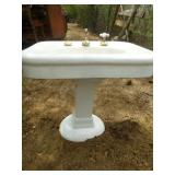 Antique Porcelain Cast Iron Pedestal Sink