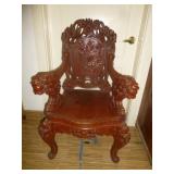 Antique Asian Carved Wood Dragon Throne Chair