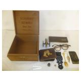 Vintage Small Collectibles in Wood Cigar Box