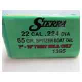 Sierra 22 Cal 65gr SP BT Reloading Bullets 100ct