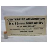 CCI 9X18 Makarov 95gr TMJ Ammunition 50rds