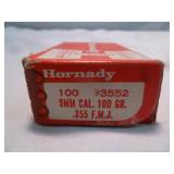 Hornady 9mm 100gr FMJ Reloading Bullets - 100ct