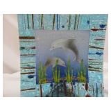 Fused Art Glass Dolphin 9" Square Serving Plate