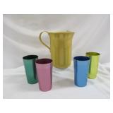 Mid Century Anodized Aluminum Pitcher & Tumblers