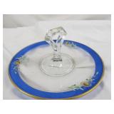 Vintage Glass Enameled Handled Cake Plate