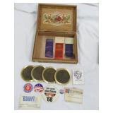 Cigar Box Lot - Political Buttons & Collectibles