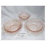 3pc Mayfair Open Rose Pink Depression Glass Bowls
