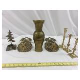 7pc Vintage Brass Ware Candle Holders & Vase