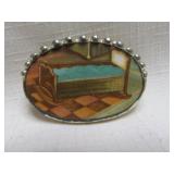 Antique Hand Painted Porcelain Brooch - Pin