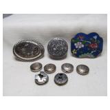 Cloisonnï¿½ & Alpaca Buckles, Pill Box, Button Cover
