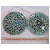 2pc Talavera Mexico Peacock Hand Painted Platters