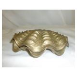 Mid Century Heavy Brass Clamshell Box