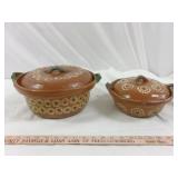 2pc Hand Painted Mexico Redware Cazuela de Barro