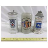 3pc Vintage Military Ceramic Beer Steins