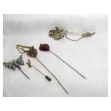 5pc Vintage Lady's Stick Pins - Trifari, Etc.