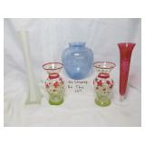 5pc Glass Vases - Hand Painted, Art Glass, Etc.