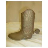 Heavy Cast Brass Boot with Spur Planter Vase