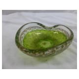 Mid Century Modern Gold Fleck Green Art Glass Bowl