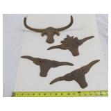 4pc Cast Iron Texas Steer Wall Decor