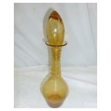 Honey Amber Art Glass Coil Decanter w/ Stopper