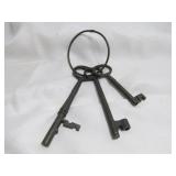 3pc Vintage Large Cast Iron Skeleton Keys on Ring