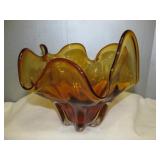 Vintage L.E. Smith Swung Amber Glass Kerchief Vase