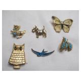 6pc Vintage Estate Fashion Jewelry Brooches