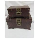 Pair of Vintage Asian Rosewood & Brass Lock Boxes