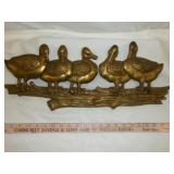 Mid Century Brass Ducks on Log Large Wall Hang