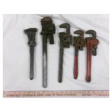 5pc Pipe Wrenches - Some Vintage