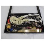 Vintage Fashion & Costume Jewelry In Glass Top Box