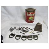 Small Metal Collectibles in Old Coffee Can