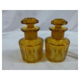 2pc Vintage Czech Amber Cut to Clear Glass Bottles