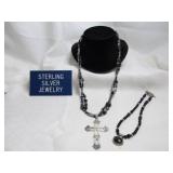 2pc Beaded Necklace - Cross & Onyx - Some Silver