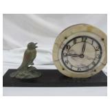 Art Deco Bronze Bird Marble & Slate Mantle Clock