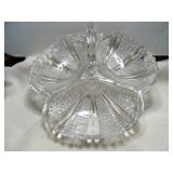 Antique English Glass Trefoil Dish with Handle