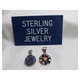 2pc Vintage Sterling Silver Natural Stone Pendants