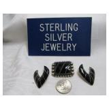 Sterling Silver & Black Onyx Earrings & Brooch