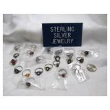 21pc Sterling Silver & Stone Rings NEW Old Stock